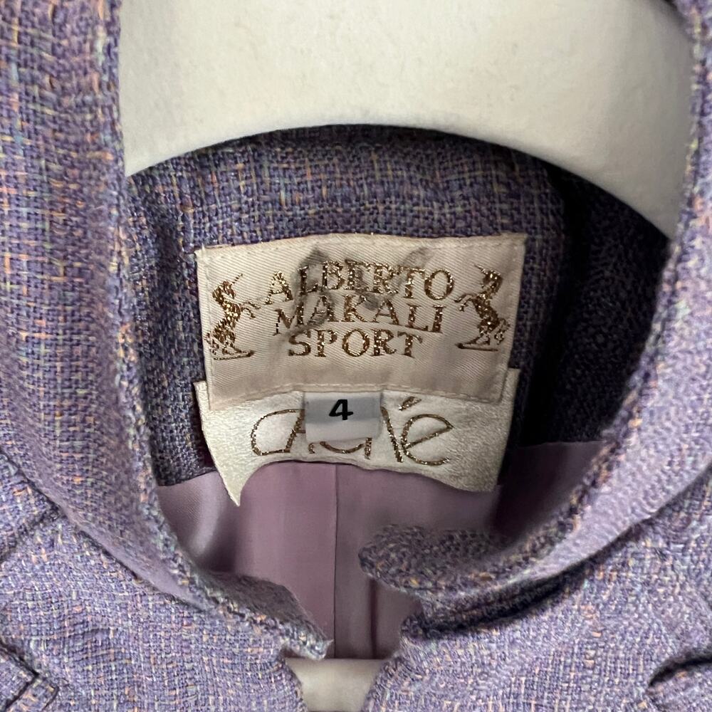 ♥️ Alberto Mikali Vintage Purple Cropped Tweed Military Jacket Size 4 - Picture 7 of 10